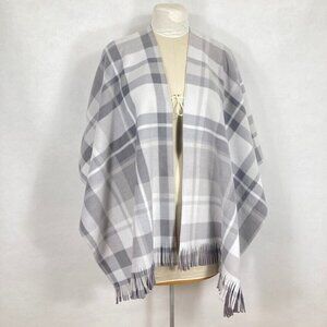 Rachel Rachel Roy Reversible Oversized Plaid Gray Wrap Shawl Blanket Shrug